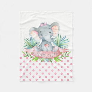 Girls Personalized Elephant Baby Blanket