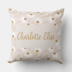 Girls Personalized Floral Pink Decorative Throw Pillow