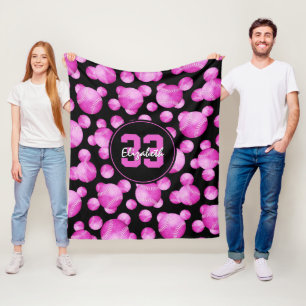 girls personalized hot pink softballs pattern fleece blanket