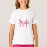 Girls Personalized Monogram Name White And Pink T-Shirt<br><div class="desc">Girls Personalized Monogram Name White And Pink Template Elegant Trendy Girls' T-Shirt.</div>
