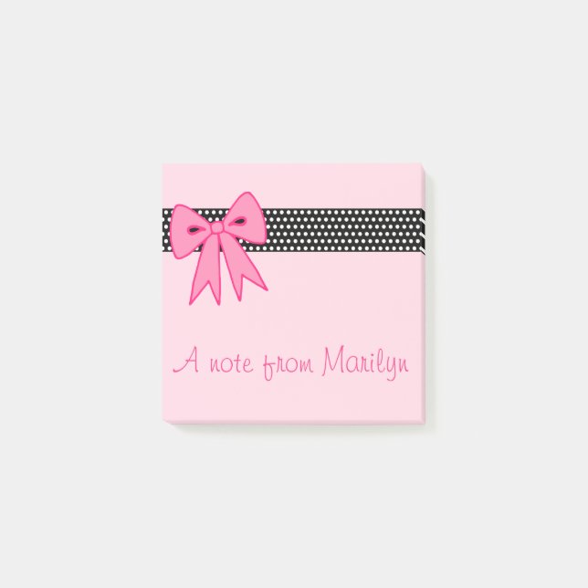Girl's Personalized Pink Bow Post It Notes Gift (Front)
