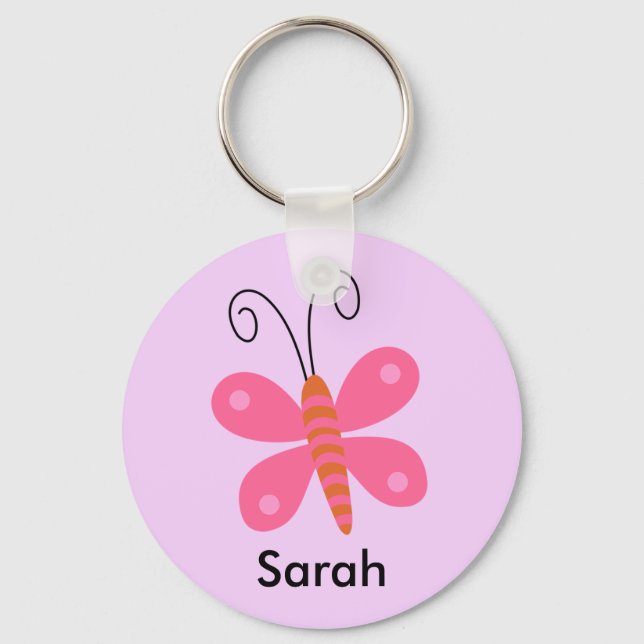 Girls Personalized Pink Butterfly key Chain (Front)