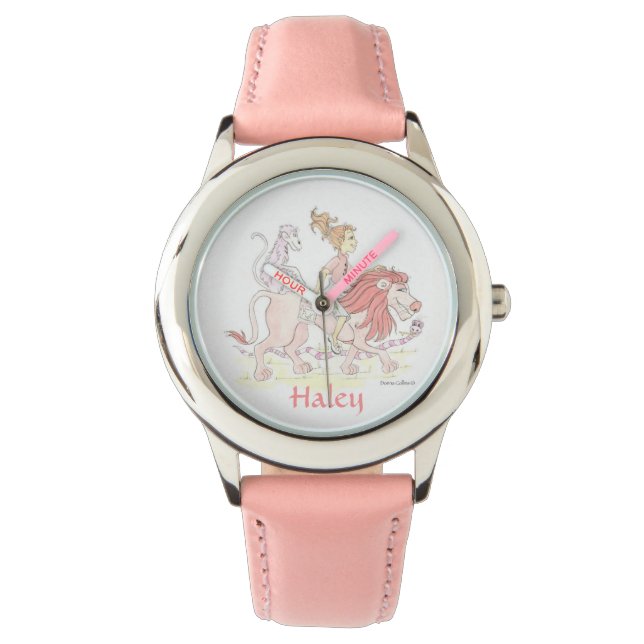 Girl's Personalized PINK watch w/ animals (Front)