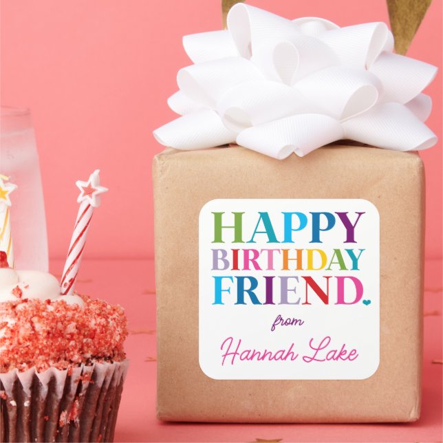 Girls Personalized Rainbow Happy Birthday Square Sticker (Party)