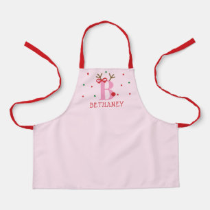 Girls Personalized Reindeer Initial B  Apron