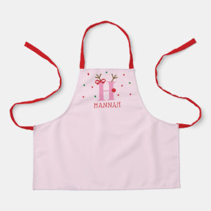 Girls Personalized Reindeer Initial H  Apron