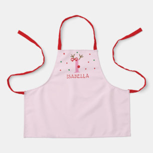 Girls Personalized Reindeer Initial I  Apron