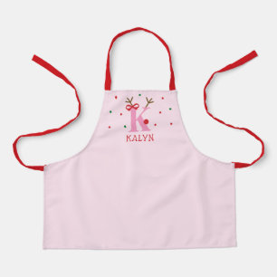 Girls Personalized Reindeer Initial K  Apron