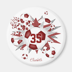 girls personalized soccer ball blowout maroon magnet