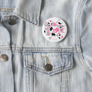 girls personalized soccer ball blowout pink black 2 inch round button