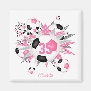 girls personalized soccer ball blowout pink black magnet