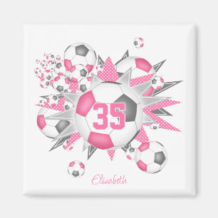 girls personalized soccer ball blowout pink grey  magnet