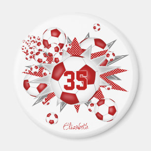 girls personalized soccer ball blowout red magnet