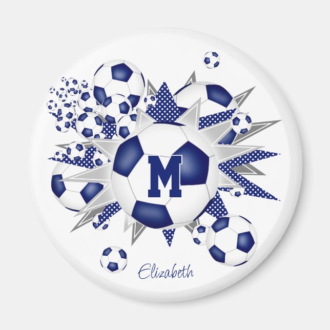 girls personalized soccer balls stars blue magnet (Front)