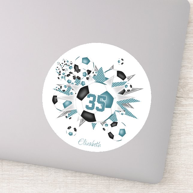girls personalized soccer balls stars teal black (Detail)