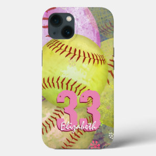 Girl's personalized softball iPhone 13 case
