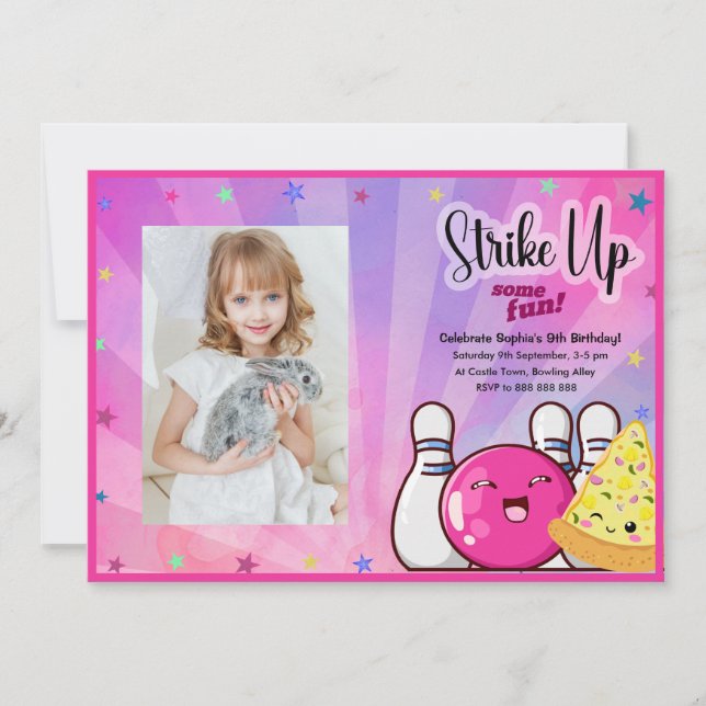 Girls Photo Bowling Tie Dye Party Invitation (Front)