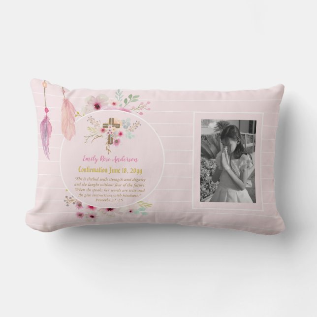 Girls PHOTO Confirmation or Holy Communion Lumbar Pillow (Front)