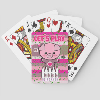 Girls Piggy Let's Play Editable Name Playing Cards