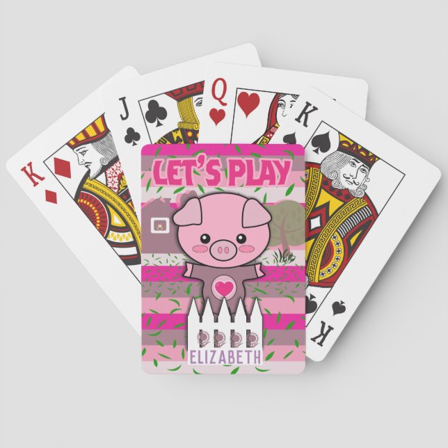 Girls Piggy Let's Play Editable Name Playing Cards (Back)