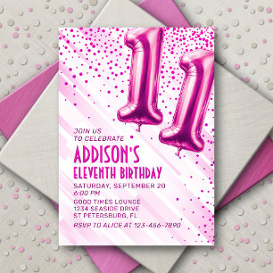 Girls Pink 11th Birthday Invitation