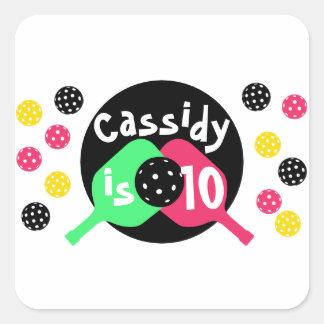 Girls pink and green pickleball square sticker