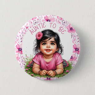 Girl's Pink Baby Shower   Aunt to be 2 Inch Round Button