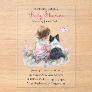 Girl's Pink Baby Shower Dog Themed Acrylic Invitations