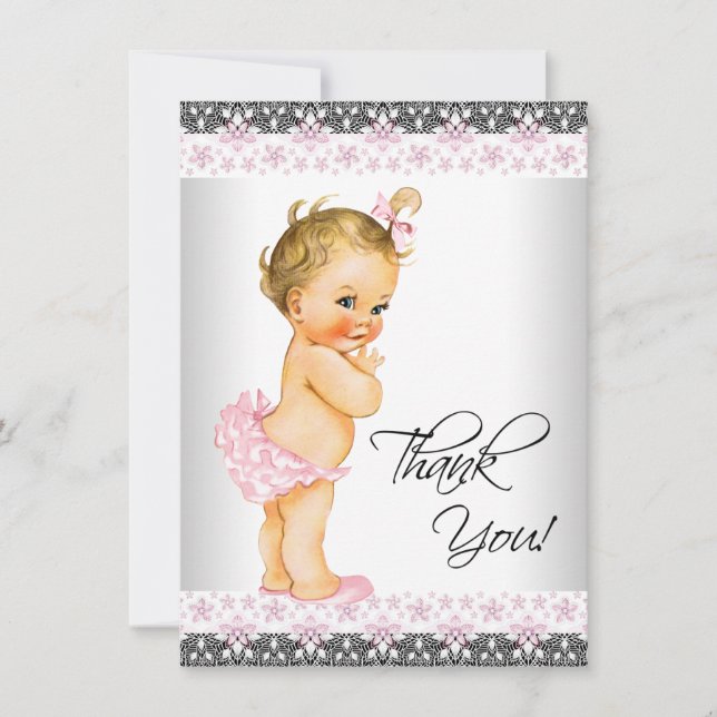 Girls Pink Baby Shower Thank You (Front)