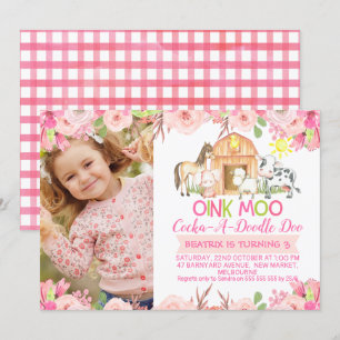 Girls Pink Barnyard Photo invitation anniversaire