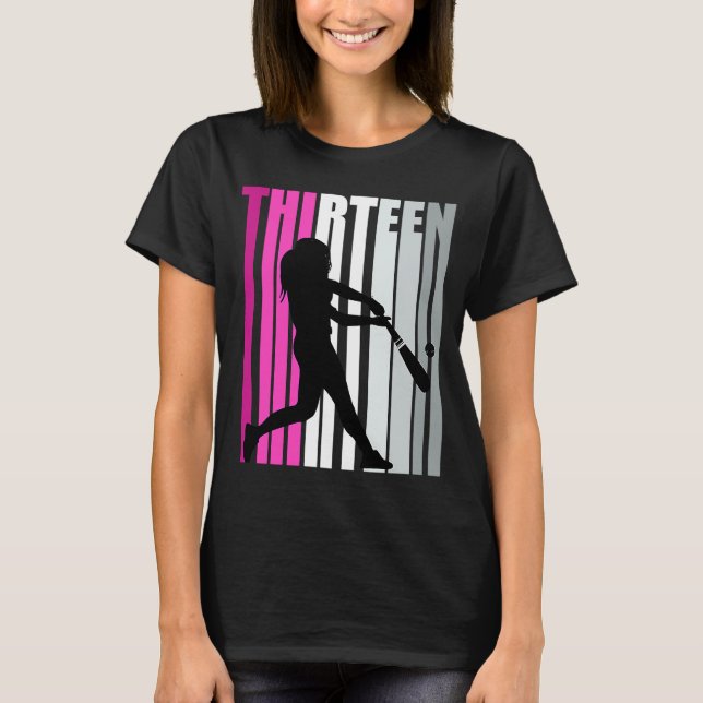 Girls Pink Baseball 13th Birthday Base Run On Soft T-Shirt (Front)