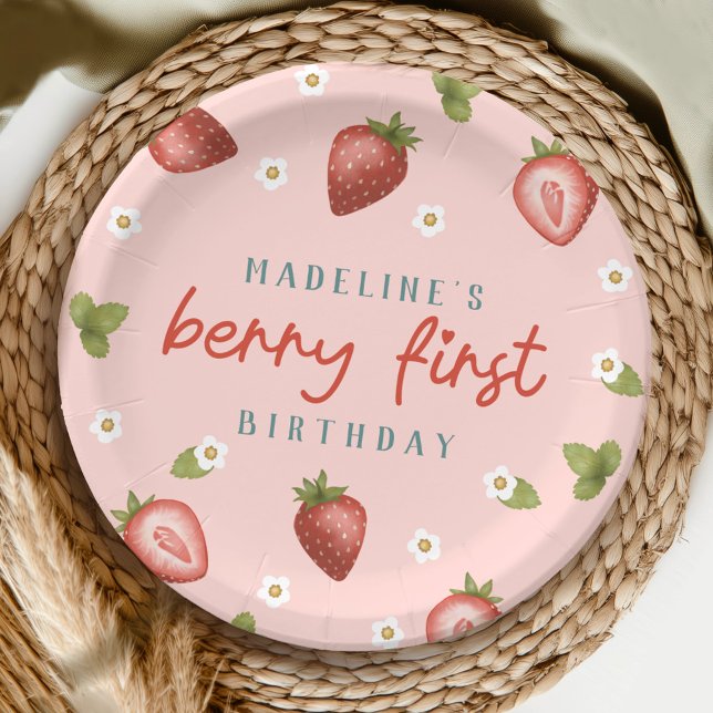 Girls Pink Berry First Summer Kids 1st Birthday Paper Plate (Creator Uploaded)