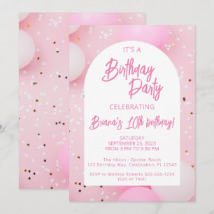 Girls Pink Birthday Party Invitation