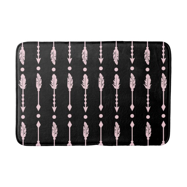 Girls Pink & Black Arrows Boho Chic Decor Bath Mat (Front)