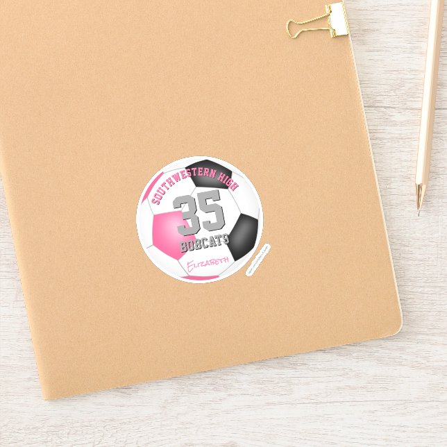 Girl's pink black personalized soccer (Notebook)
