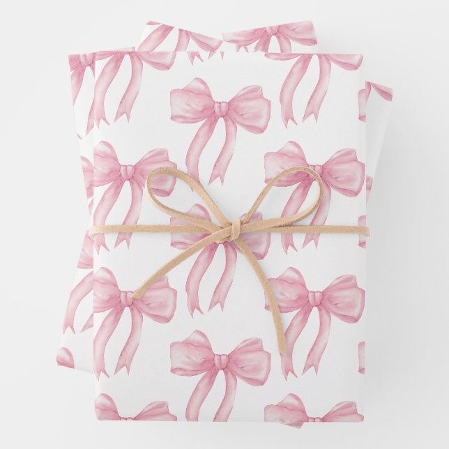 Girls Pink Bow Coquette Baby Shower Birthday Wrapping Paper Sheet (In situ)