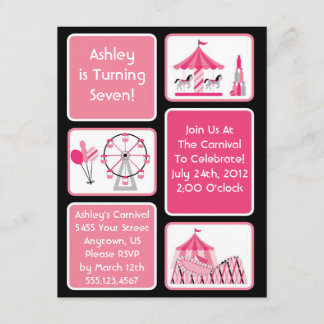 Girls Pink Carnival Party Invitations