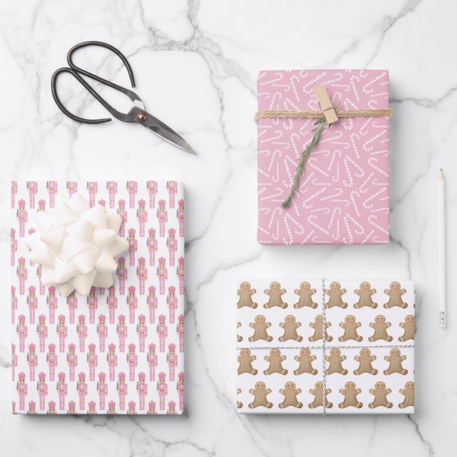 Girl's Pink Christmas Family Favourites Holidays Wrapping Paper Sheet (Front)
