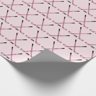 Girls Pink Crossed Hockey Sticks and Puck Wrapping Paper