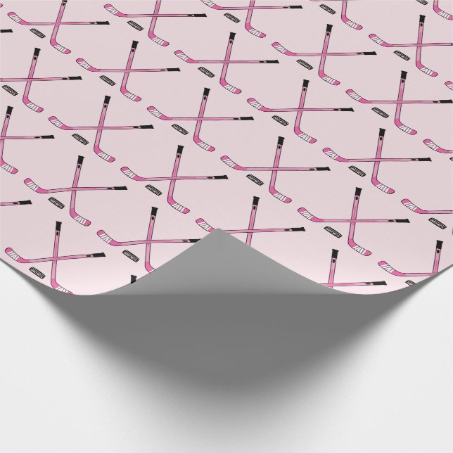 Girls Pink Crossed Hockey Sticks and Puck Wrapping Paper (Corner)