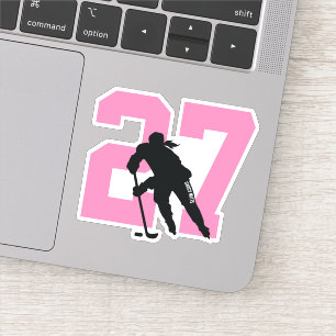 Girls Pink Custom Hockey Player Number Sticker