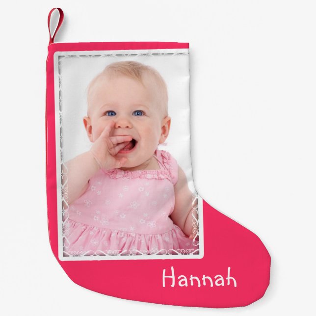 Girl's Pink Custom Photo Christmas Stocking (Front)