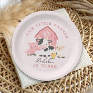 Girls Pink Cute Farm Animal Birthday Paper Plate