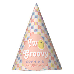 Girls Pink Floral Two Groovy Boho 2nd Birthday Party Hat