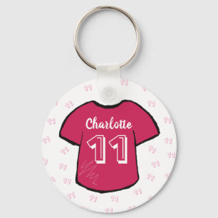 Girl's pink football shirt any age birthday keychain