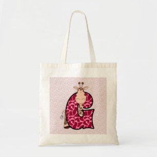 Girls Pink Giraffe with Letter G Tote Bag