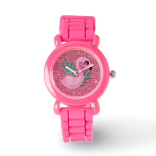 Girls Pink Glitter Flamingo Watch