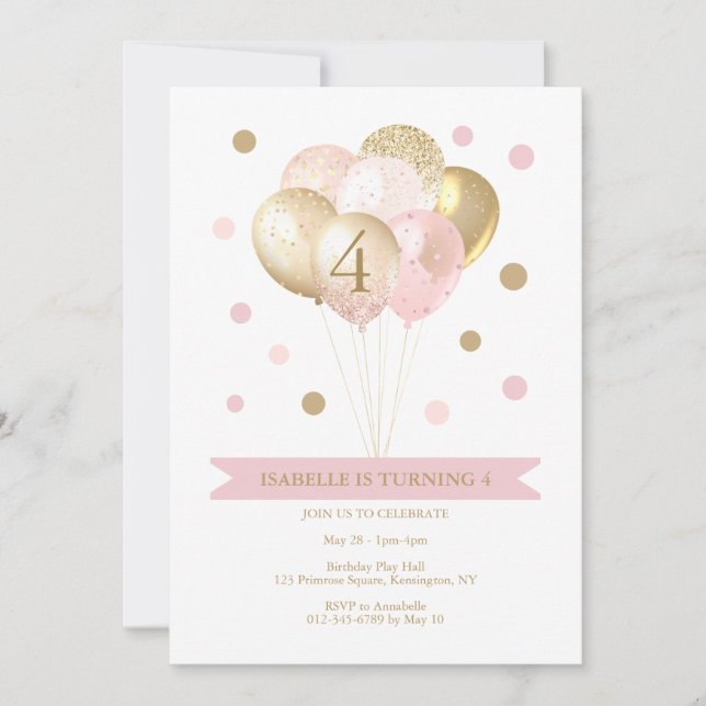 Girl's Pink Gold Birthday Party Invitation (Front)