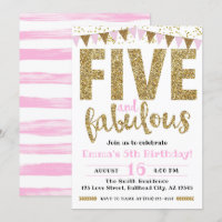 Girl's Pink & Gold Five & Fabulous 5th Birthday
