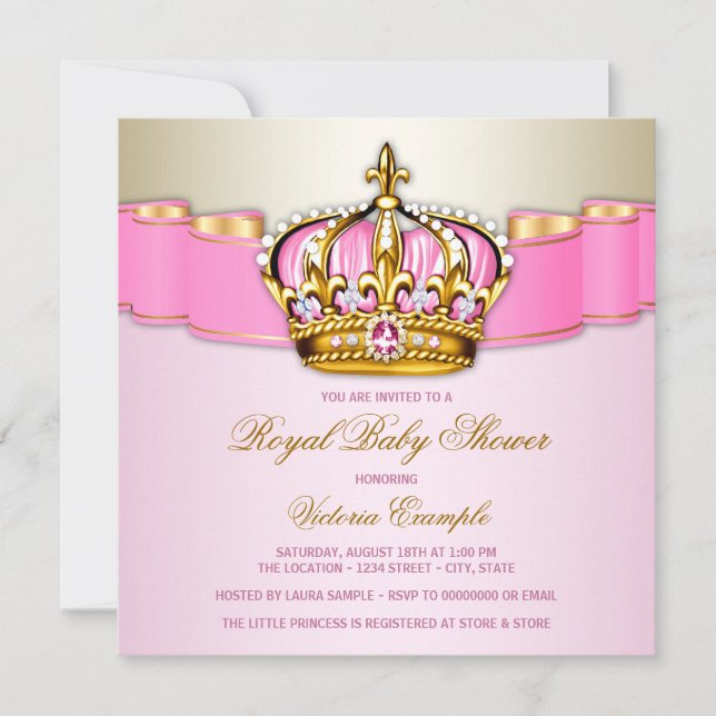 Girls Pink Gold Royal Baby Shower Invitation (Front)
